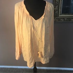 J Jill Peasant blouse in Tangerine size XL beautiful embroidery long sleeve Boho